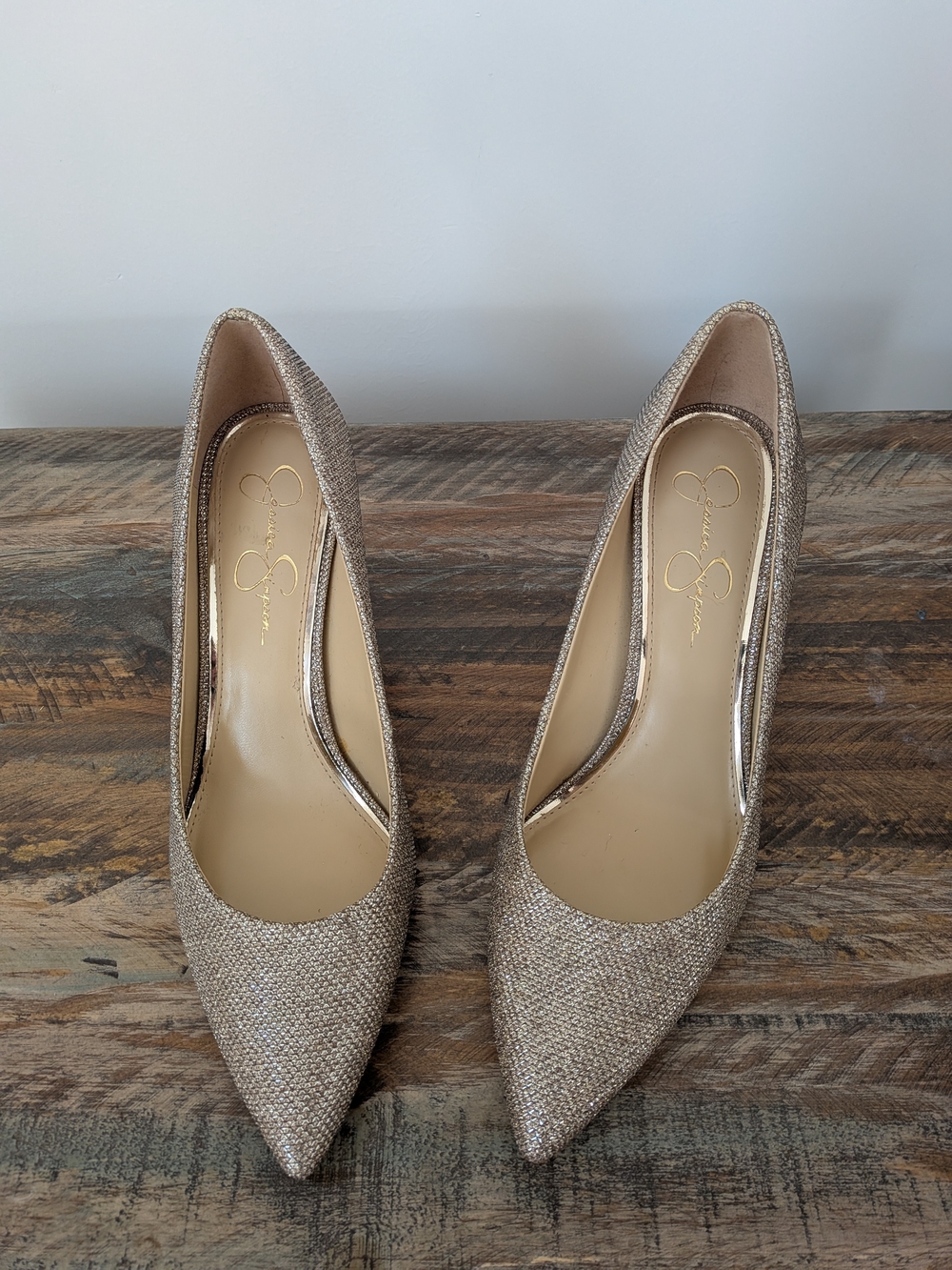 Jessica Simpson Glitter Pointed-Toe Pumps - Champagne